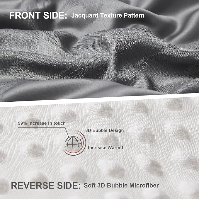 Jacquard Comforter Set - Luxury Warm Paisley Floral Pattern Queen Size Bedding with 2 Pillowcases All-Season Soft & Lightweight 3D Bubble Design Bed Set (90x90 Inches Grey)