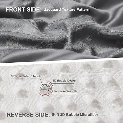 Jacquard Comforter Set - Luxury Warm Paisley Floral Pattern Queen Size Bedding with 2 Pillowcases All-Season Soft & Lightweight 3D Bubble Design Bed Set (90x90 Inches Grey)