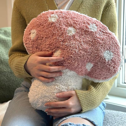 Tufted Mushroom Shape Decorative Cushion - 15' x 15' Mushroom Decor for Bed, Couch, Living Room (Pink)