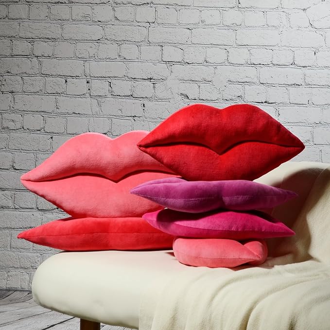KINGROSE 3D Lip Throw Pillow Cute Decorative Pillows Soft Cushion for Sofa Couch Bed Home Decor Girls 11 x 18 Inches Rose Red