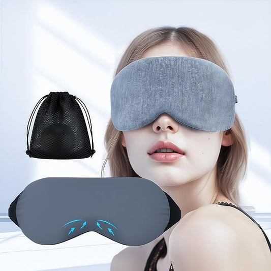 Cooling Cotton Eye Sleep Mask for Men & Women, Soft & Breathable, Pressure-Free Design for Side Sleepers, Adjustable Light Blocking Mask for Sleeping, Travel & Naps (Gray)
