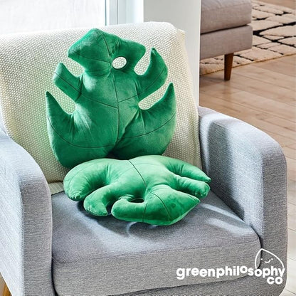 Green Philosophy Co. Monstera Deliciosa Leaf Pillow - Jungle Green