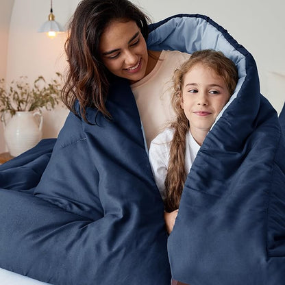 Exclusivo Mezcla Lightweight Reversible King Size Comforter Set, Down Alternative Comforter with 2 Pillow Sham, King Size Bedding Set for All Seasons, Navy/Blue