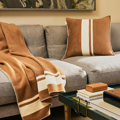 Preston Lane Highrise Throw Pillow – 21" x 21", Premium Cotton Blend, Decorative Accent Pillow for Sofa, Bed & Boho Home Décor, Made in Portugal, Camel