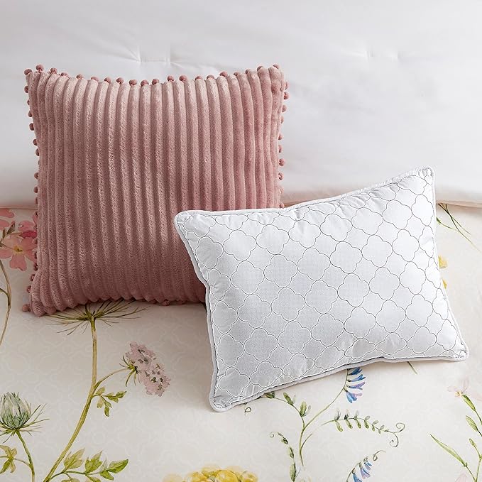 Queen Comforter Set 7 Piece Ultra Soft Fashion Printed Bedding Sets with Shams, Decorative Throw Pillows, and Pillowcases, Queen, Mazie Flowers