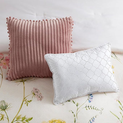 Queen Comforter Set 7 Piece Ultra Soft Fashion Printed Bedding Sets with Shams, Decorative Throw Pillows, and Pillowcases, Queen, Mazie Flowers