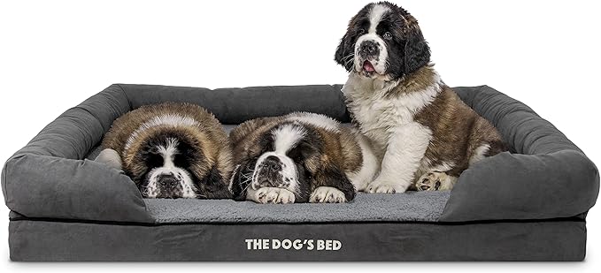The Dog’s Bed Orthopedic Memory Foam Dog Bed with Bolsters, Plush Fabric, Grey Plush, XXL
