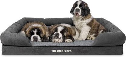 The Dog’s Bed Orthopedic Memory Foam Dog Bed with Bolsters, Plush Fabric, Grey Plush, XXL