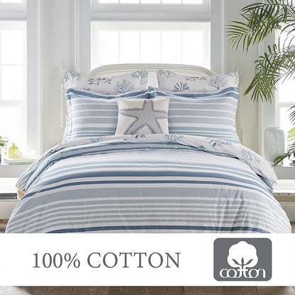 Levtex Home - Truro Duvet Cover Set - Twin/Twin XL Duvet Cover + Standard Pillow Case - Watercolor Coral - Blue and White - Duvet Cover (68 x 88in.) and Pillow Case (26 x 20in.) - Cotton
