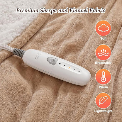 Full Size Heated Electric Blanket Heating Blanket - 72X84in Full Size Electric Blanket for Bed, Fast Heating and Over-Heat Protection Heated Blanket 5 Heat Levels, House Warming Gifts New Home (Beige)
