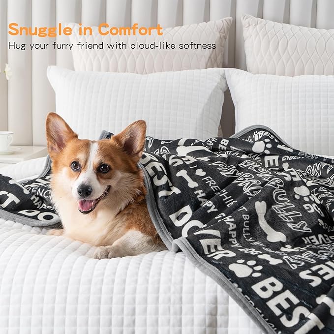 Waterproof Dog Blankets Pet Blanket, 30"x40" Cat Blanket for Indoor Cats, Soft Fluffy Sofa Car Bed Protector, Reversible Sherpa Fleece Puppy Blanket for Small Medium Dogs(Letters)