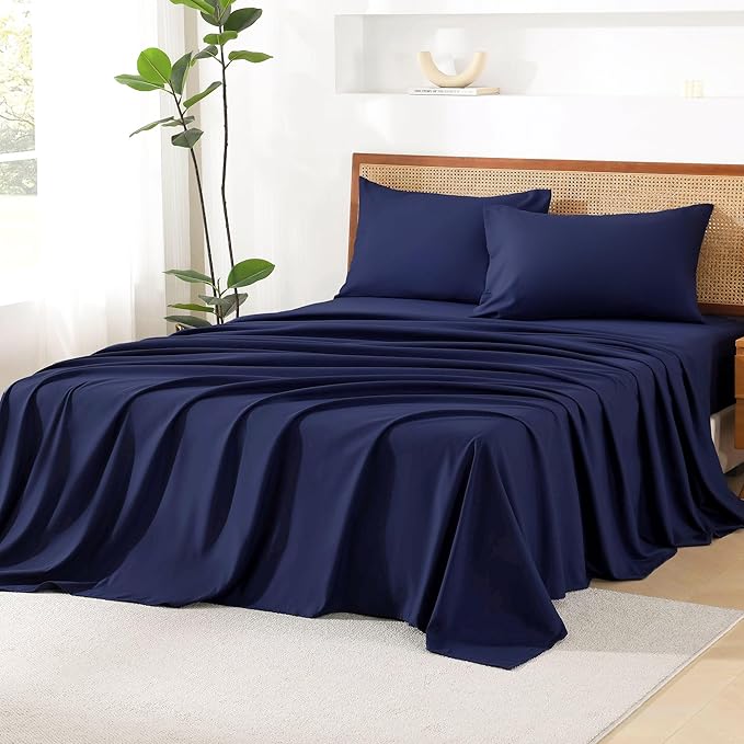 Litanika Queen Size Comforter Set with Sheets Navy Blue - 7 Pieces Bed in a Bag Queen Chevron Tufted Complete Bedding Sets with Comforter, Sheets, Pillowcases & Shams