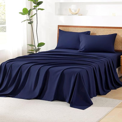Litanika Oversized King Size Comforter Set with Sheets Navy Blue - 7 Pieces Bed in a Bag Oversized King Boho Tufted Complete Bedding Sets with Comforter, Sheets, Pillowcases & Shams