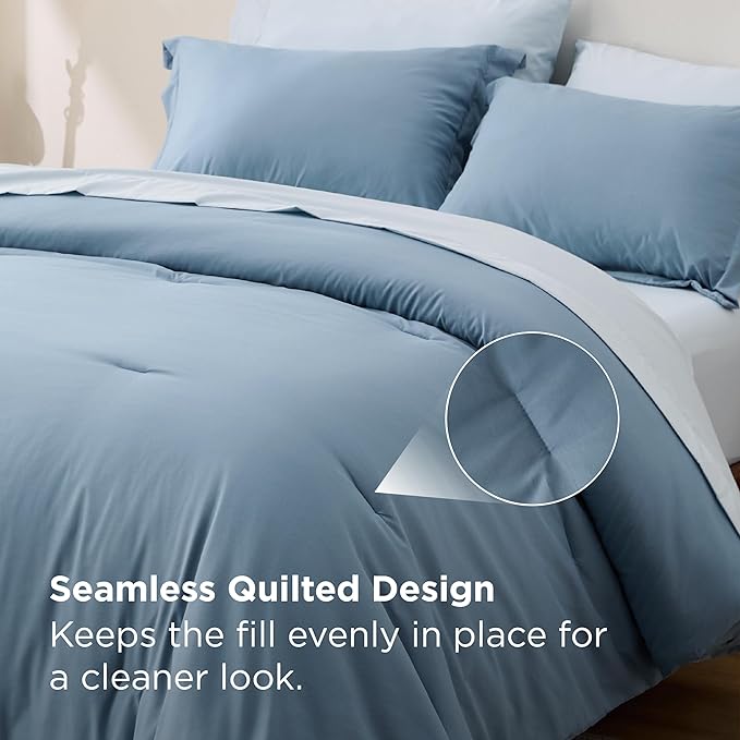 Bedsure Queen Comforter Set - 7 Pieces Grayish Blue Queen Bedding Set for All Seasons, Boho Contrasting Design Bed in a Bag with Comforter, Sheets, Pillowcases & Shams