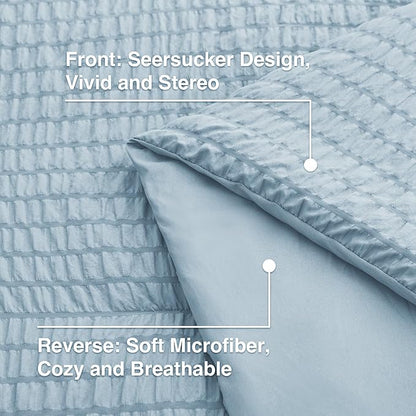 Love's cabin Seersucker Light Blue Full Comforter Set, 7-Piece All Season Lightweight Bed in a Bag Bedding Set with Comforter, Flat Sheet, Fitted Sheet, Pillowcases and Shams | Soft, Breathable, Lightweight