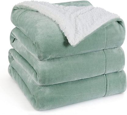 Bedsure GentleSoft Sherpa Fleece Blankets Queen Size for Bed - Thick and Warm Throw for Women and Men, Soft Fuzzy Plush Queen Blanket for Winter, Non-Heated, Sage Green, 90x90 Inches