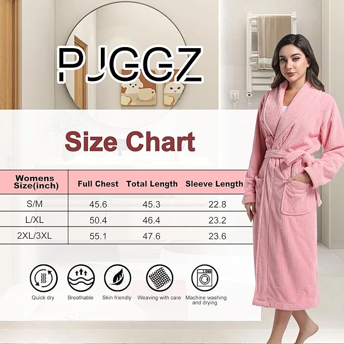 Women's Shawl Collar Bathrobe, Soft Long Towel Robes for Women - Super Absorbent Quick Dry yet Warm