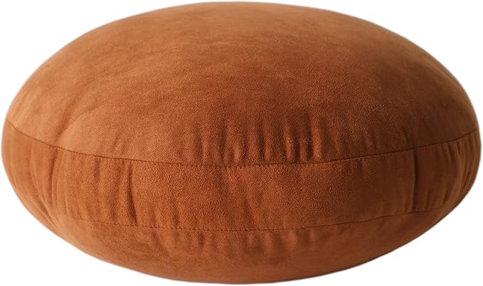 Round Throw Pillow for Kids 16x16 100% Down-Like Polyester Filling Super Soft Cushion Ultra Fluffy Feather-Like Touch Decorative Round Floor Pillow for Couch Bed Sofa, Brown 1 Piece