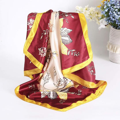 AWAYTR 35” Satin Large Square Head Scarves - 4PCS Silk Like Neck Scarf Hair Sleeping Wraps Satin Silk Scarfs for Women