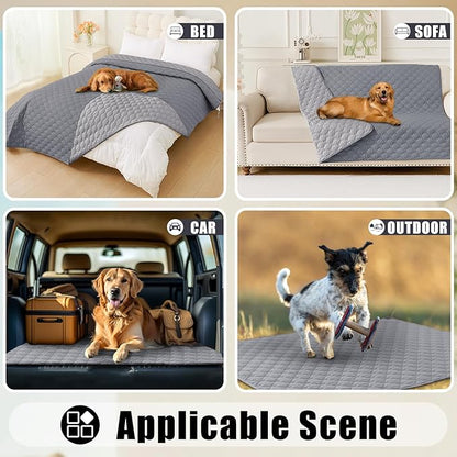 Smiry Waterproof Dog Bed Cover Blanket, Soft Reversible Pet Blanket, Washable Leakproof Cats Dogs Couch Cover for Sofa, Couch, Furniture (52x82 Inch, Grey/Light Grey)