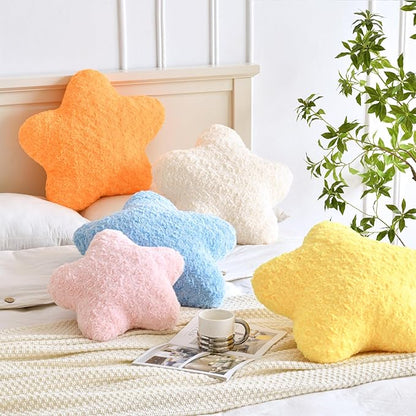 Star Pillow, 14.9" Star Shaped Plush Pillow for Couch Bed Sofa, Cute Decorative Throw Pillows with Soft Faux Fur Room Decor for Bedroom Living Room (Orange)