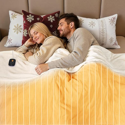 WOOMER Heated Blanket Full Size 77" x 84", Electric Blanket with 0.5-12 Hours Timer & 10 Heating Levels, ETL Certified, White Double-Sided Velvet, Over-Heat Protect, Machine Washable