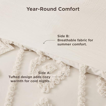 Bedsure Boho Tufted Beige Comforter King Size, GentleSoft™ 3 Pieces Boho Farmhouse Decor Bedding, Exquisite Shabby Chic Bedding for All Seasons, 1 Bed Comforter, 2 Pillow Shams, 104x90 Inches