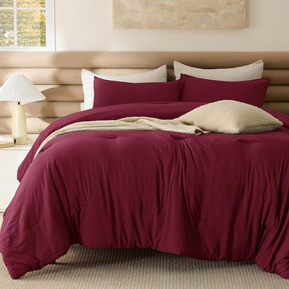 Bedsure Twin/Twin XL Comforter Set, Dark Red Soft Prewashed Bedding for All Seasons, 2 Pieces GentleSoft™ Bed Set, 1 Lightweight Comforter (68"x88") and 1 Pillowcase (20"x26")