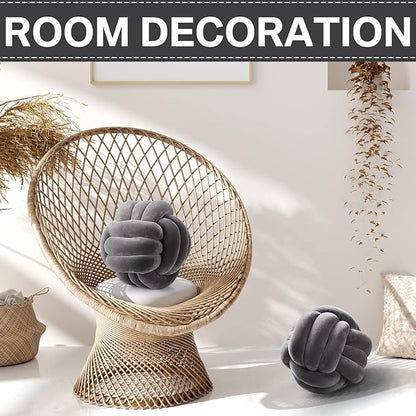 Namalu 2 Pieces Knot Ball Pillows Round Plush Aesthetic Cushion Pillows Soft Stress Relieving Cute Decorative Knotted Pillows for Kids Bed Sofa Bedroom Decor (Dark Gray, 7.87 Inches)