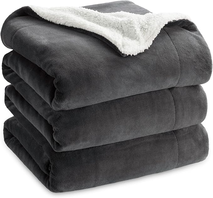 Bedsure GentleSoft Sherpa Fleece Blankets Queen Size for Bed - Thick and Warm Throw for Women and Men, Soft Fuzzy Plush Queen Blanket for Winter, Non-Heated, Charcoal, 90x90 Inches