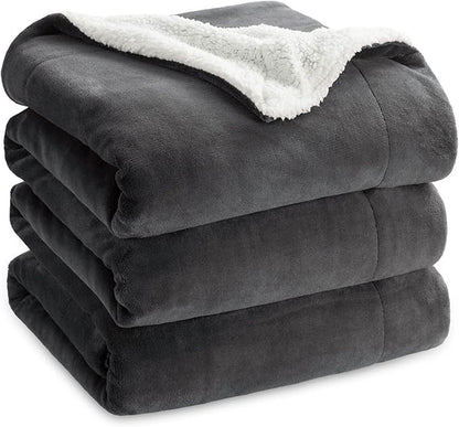 Bedsure GentleSoft Sherpa Fleece Blankets Queen Size for Bed - Thick and Warm Throw for Women and Men, Soft Fuzzy Plush Queen Blanket for Winter, Non-Heated, Charcoal, 90x90 Inches