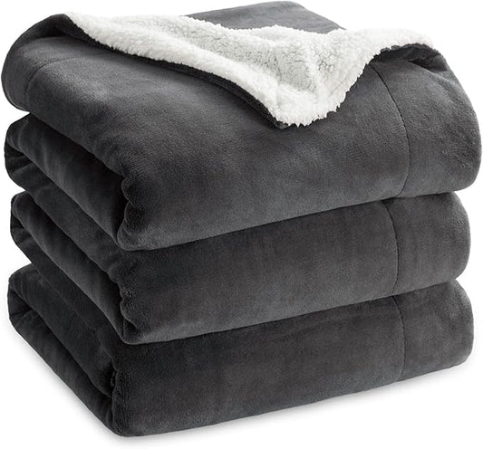Bedsure GentleSoft Sherpa Fleece Blankets Queen Size for Bed - Thick and Warm Throw for Women and Men, Soft Fuzzy Plush Queen Blanket for Winter, Non-Heated, Charcoal, 90x90 Inches