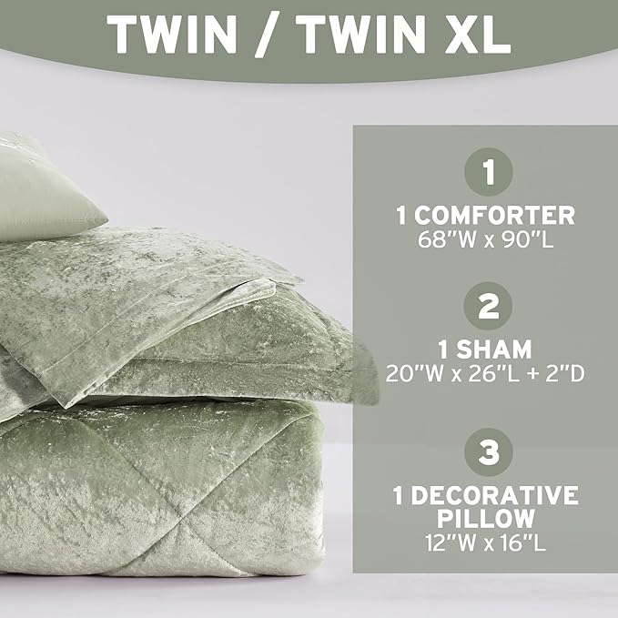 Intelligent Design Comforter Set Velvet Bedding Reversible, All Season, Diamond Quilted Microfiber, Felicia, Twin/Twin XL, Green 3 Piece
