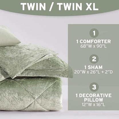 Intelligent Design Comforter Set Velvet Bedding Reversible, All Season, Diamond Quilted Microfiber, Felicia, Twin/Twin XL, Green 3 Piece