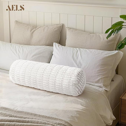 AELS Corduroy Striped Cylinder Pillows, 8" x 24" Decorative Bolster Pillows with Removable Washable Cover and Insert, Body Pillow for Couch and Bed, Living Room Bedroom Nursery Decor, White