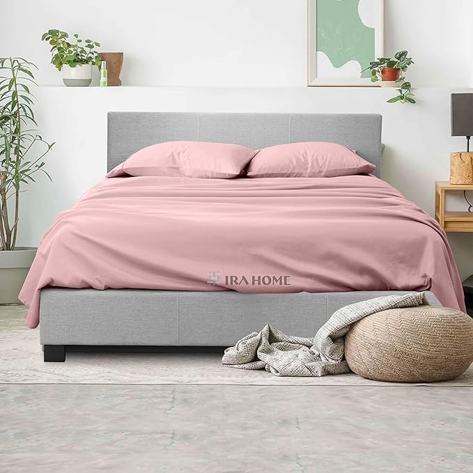 100% Egyptian Cotton King Size Bed Sheets, 600 Thread Count Luxury Bedding Set, Long Staple Cotton, 4 Piece Set - 1 Fitted Sheet, 1 Flat Sheet & 2 Pillowcases, Fits Upto 16" Mattress - Blush
