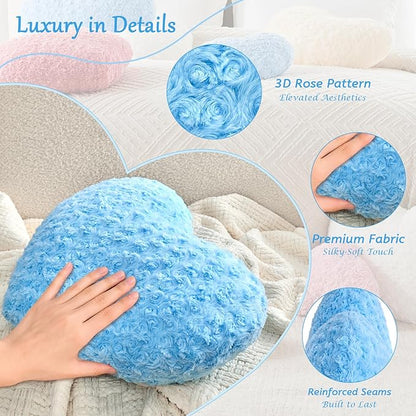 Heart Pillow Blue Throw Pillows, Soft and Fluffy Decorative Pillows for Bed Couch Chair, Cute Heart Shaped Room Decor for Valentine Anniversary Birthday Halloween Christmas (Medium, 20"x15")