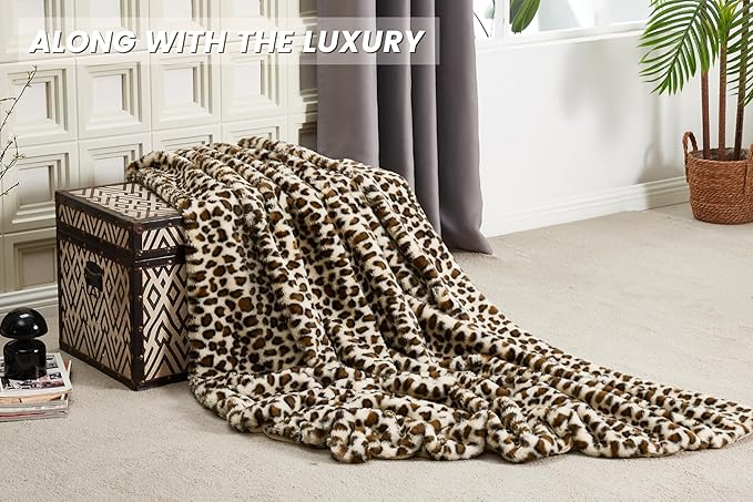 JONIYEAR Cozy Plush Brown Cheetah Faux Rabbit Fur Throw Blanket 50" x 60",Decorative Thick Fuzzy Leopard Lap Blankets for Women, Soft Fluffy Animal Printed Warm Shaggy Blanket for Winter Fall, Beige