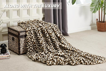 JONIYEAR Cozy Plush Brown Cheetah Faux Rabbit Fur Throw Blanket 50" x 60",Decorative Thick Fuzzy Leopard Lap Blankets for Women, Soft Fluffy Animal Printed Warm Shaggy Blanket for Winter Fall, Beige
