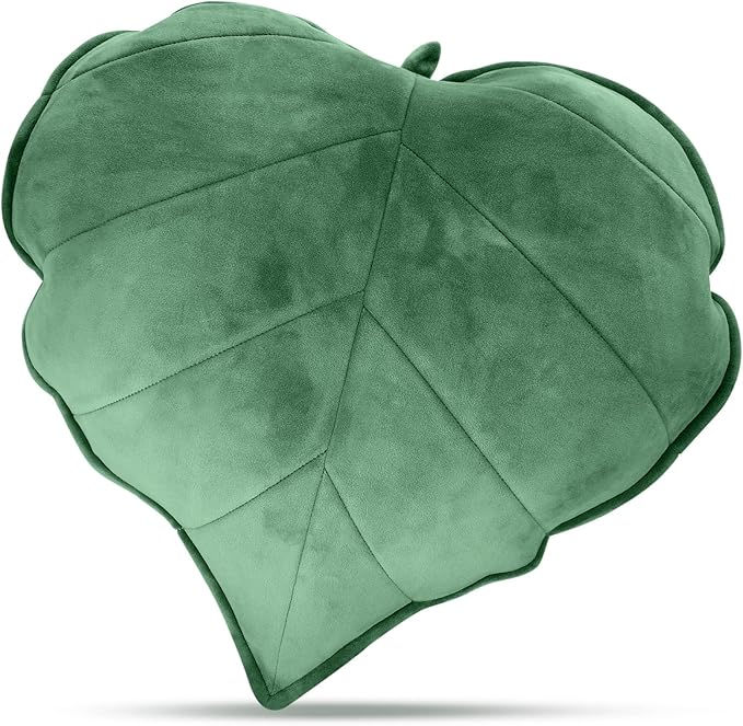 Leaf Shaped Throw Pillow Cushion 20 x 20 Inch 3D Plant Leaf Pillow Cute Decorative Soft Plush Cushion for Plant Lovers Gift Bedroom Sofa Couch Car Living Room Home Decoration Favor, Dark Green