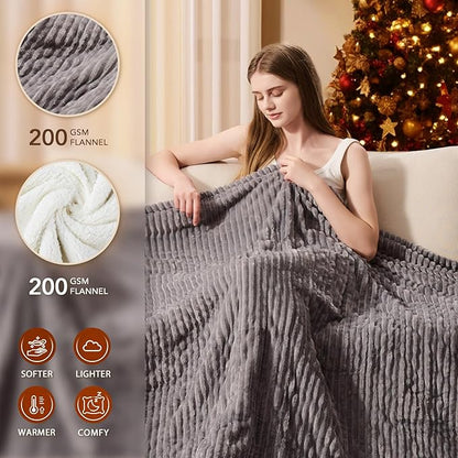 Homemate Electric Heated Blanket Twin Size - 62"x84" Heating Blanket Twin Size 1/2/4/6/8 Hours Auto-Off 10 Heat Level Over-Heat Protection Soft Flannel Sherpa ETL Certification