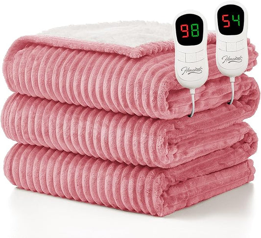 Homemate Electric Heated Blanket King Size - 100"x90" Heating Blanket King Size Dual Control 1/2/4/6/8 Hours Auto-Off 10 Heat Level Over-Heat Protection Soft Flannel Sherpa ETL Certification