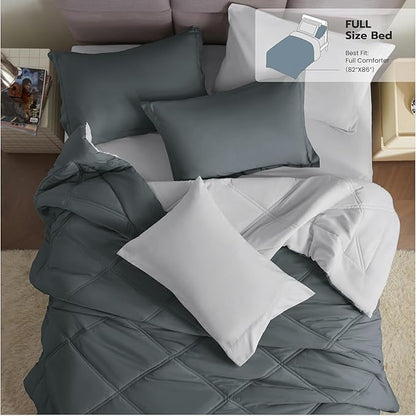 Joiedomi Full Size Comforter Set with Sheets Dark Grey, 7 Pieces Full Size Bed Set with 1 Down Alternative Comforter, 1 Flat Sheet, 1 Fitted Sheet, 2 Pillowcases and 2 Pillow Shams, Bed in a Bag