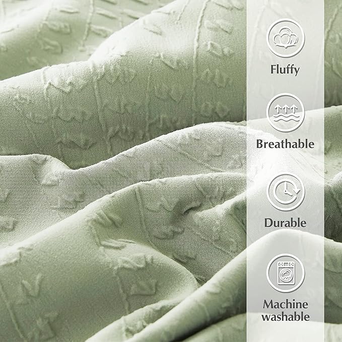 Geniospin Full Size Comforter Set - 7 Pieces Textured Sage Green Bedding Sets, Boho Shabby Chic Comforter Set, All Season Comfortable Bed in a Bag with Comforter, Sheets, Pillowcases & Shams