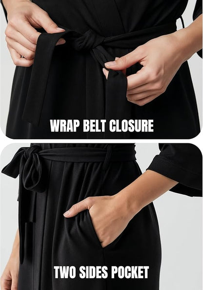NY Threads Women's Robe Long Knit Bathrobe 3/4 Sleeves Soft Kimono Lightweight Loungewear