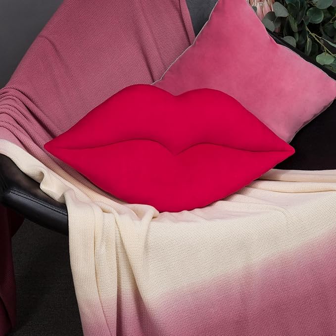 KINGROSE 3D Lip Throw Pillow Cute Decorative Pillow Soft Cushion for Sofa Couch Bed Home Decor Girls 12 x 24 Inches Red