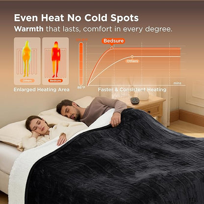 Bedsure Electric Blanket Queen Size - Dual Control Heated Blanket Queen, Fast Heating with 10 Time Settings & 10 Heat Settings, Warm Gift for Grandma (84x90 inches, Black)