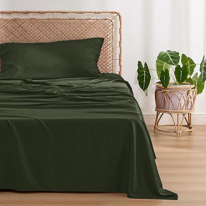 Bedsure Cooling Sheets Twin XL, Rayon Derived from Bamboo, Breathable & Soft Twin XL Sheet Sets, Deep Pocket Up to 16 Inches, Hotel Luxury Silky Dorm Bedding for Hot Sleepers, Olive Green