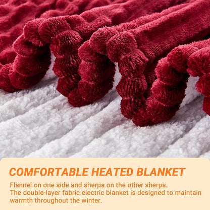 Heated Blanket Electric Full, Soft Flannel Heating Blanket with 8 Hours Auto Off 10 Fast Heating Levels Machine Washable Sherpa Heated Blanket with Overheating Protection