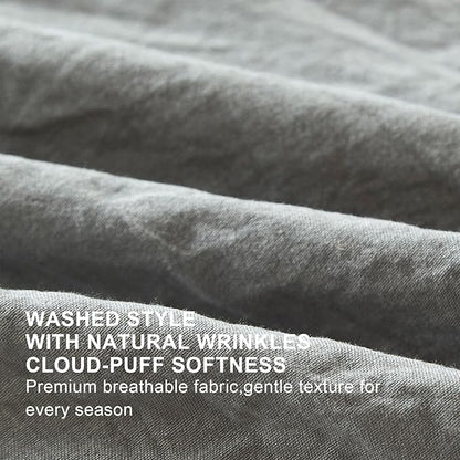 Grey Ruffle Comforter Set King, Pre-Washed Shabby Chic Bedding Set, Lightweight Cottagecore Soft Romantic Cozy 1 Comforter & 2 Shams, All-Season